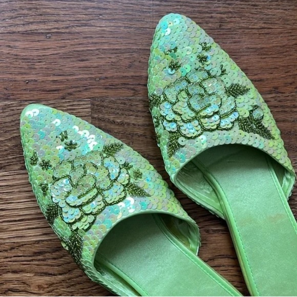 Fluffy fairy tutu comes with Lime Green Sequin/Beaded Women's Mules Slippers - Picture 9 of 9